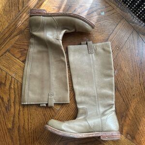 Cole Haan Womens Olive Green Leather Round Toe Pull-On Tall Riding Boots